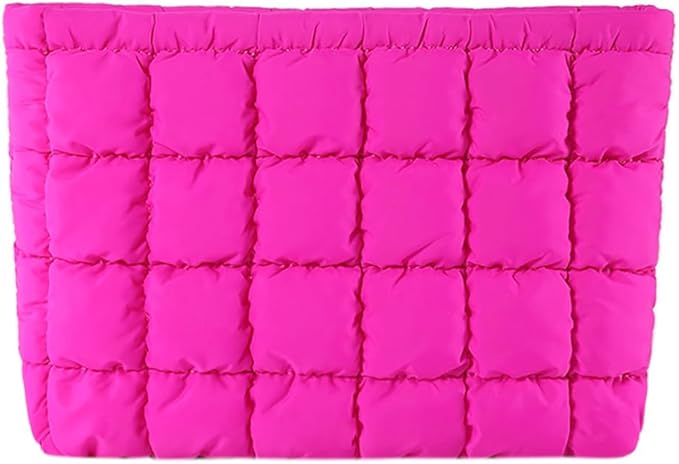 Puffy Quilted Makeup Bag Cosmetic Bags Travel Cute Puffer Solid Toiletry Organizer Pouch Storage Clutch for Women