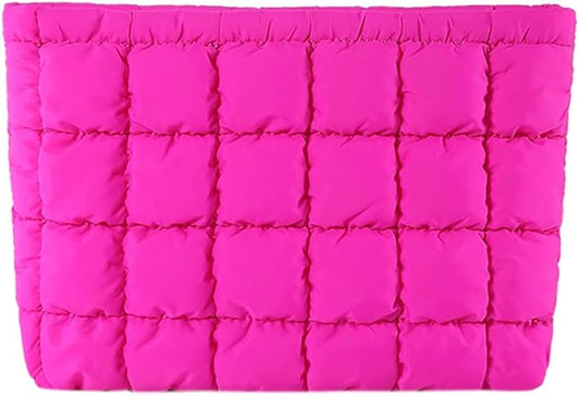 Puffy Quilted Makeup Bag Cosmetic Bags Travel Cute Puffer Solid Toiletry Organizer Pouch Storage Clutch for Women