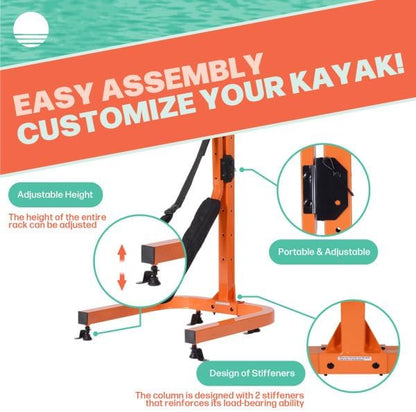 RAD Sportz Kayak Storage Rack - Two 73.25-in Freestanding Kayak Stands with Dual Arms and Adjustable Straps - Holds 2 Canoes, SUP, Paddleboards