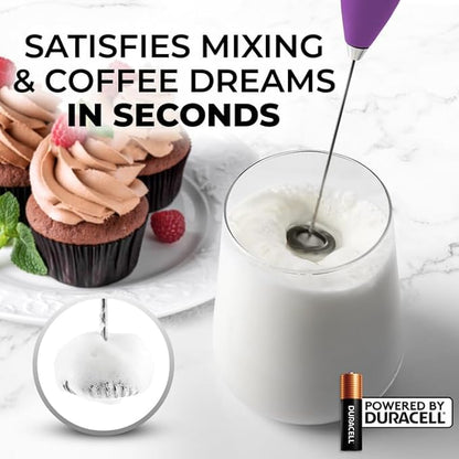 Zulay Powerful Milk Frother Handheld Foam Maker for Lattes - Whisk Drink Mixer for Coffee, Mini Foamer for Cappuccino, Frappe, Matcha, Hot Chocolate by Milk Boss (Firework)