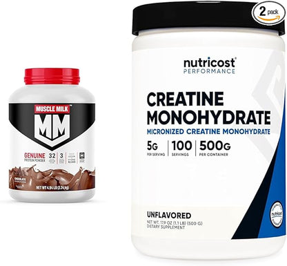 Muscle Milk Protein Powder 32g, 2g Sugar, 4.94lb + Nutricost Creatine Monohydrate Micronized Powder 5000mg, 500G