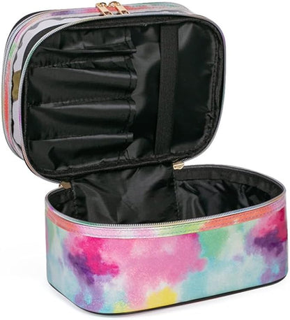 FITINI 3 Pieces Makeup Bags Double Layer Travel Large Cosmetic Cases Organizer Toiletry Bags Waterproof Small Zipper Pouch for Women Makeup Brush Storage Bag,Tie Dyed