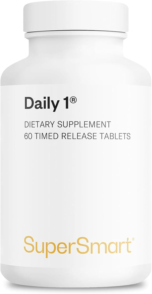 Supersmart - Daily 1® Timed Release - Multivitamin Supplement for Women & Men - with BioPQQ®, Vitamin A, B, C, D & E, Biotin, Quercetin & Fisetin | Made in USA | Non-GMO & Gluten Free - 60 Tablets