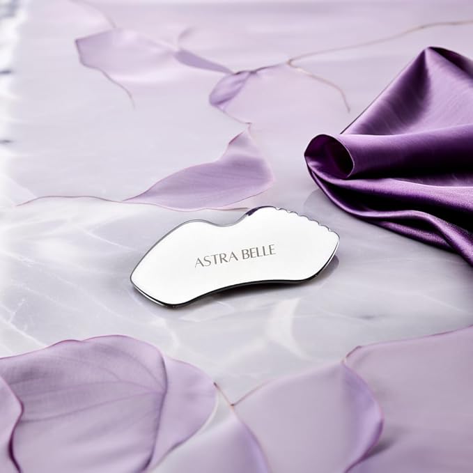 ASTRA BELLE Stainless Steel Gua Sha for Facial Skin Care Scraping Massage Tool with Comb Teeth | Facial Massage, Used for Face, Neck, and Around Lips with Travel Pouch or Case
