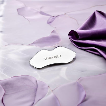 ASTRA BELLE Stainless Steel Gua Sha for Facial Skin Care Scraping Massage Tool with Comb Teeth | Facial Massage, Used for Face, Neck, and Around Lips with Travel Pouch or Case