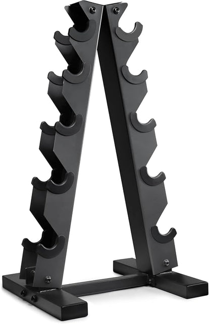 CAP Barbell 100 lb Neoprene Hex Dumbbell Weight Set with Vertical A-Frame Rack - Black