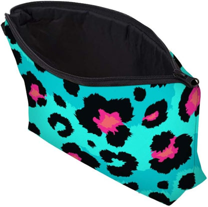 Cute Travel Makeup Bag Cosmetic Bag Small Pouch Gift for Women (Big Leopard Jade Green)