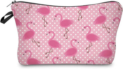 Cute Travel Makeup Bag Cosmetic Bag Small Pouch Gift for Women (Pink Flamingo)