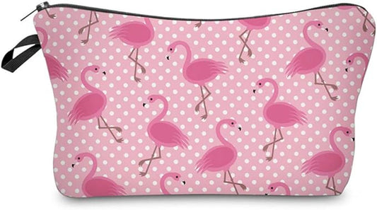 Cute Travel Makeup Bag Cosmetic Bag Small Pouch Gift for Women (Pink Flamingo)
