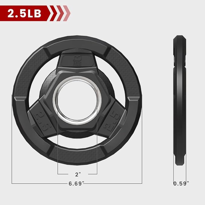 Weight Plate 2-Inch Rubber Coated Olympic Grip Plate 2.5/5/10/15/25/35/45 LB