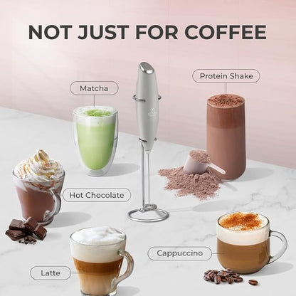 Zulay Powerful Milk Frother (4 Duracell Batteries Included) - Handheld Milk Frother Wand Drink Mixer for Coffee - Powerful Milk Foamer for Cappuccino, Frappe, Matcha & Coffee Creamer - Gray