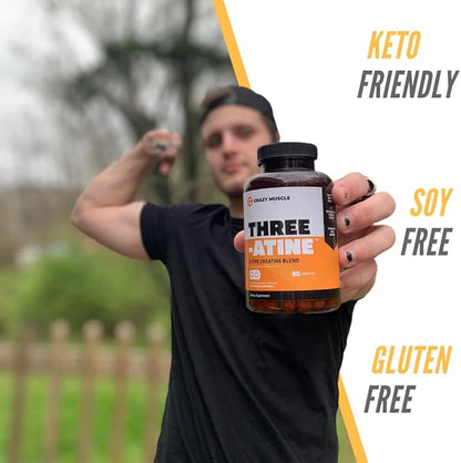 Creatine Capsules - 5g Premium 3X ThreeAtine Pre Workout Bulk Muscle Mass Gainer - High Absorption Easy-to-Take Creatine Monohydrate Pills Alternative Optimum Performance for Men Women - 180 Capsules