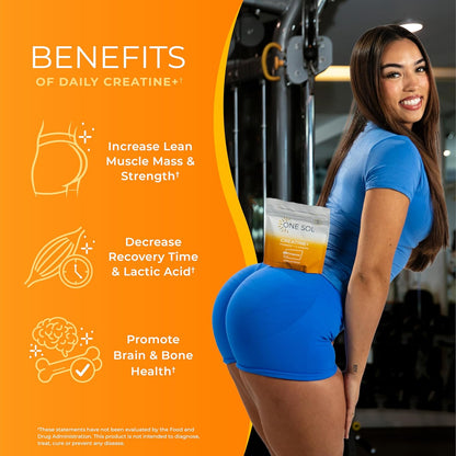 One Sol Creatine for Women Booty Gain, All Natural Women’s Creatine Powder w Creapure & Leucine, Increase Lean Muscle Mass, Reduce Recovery Time, Promotes Brain & Bone Health (Unflavored, 60 Servings)
