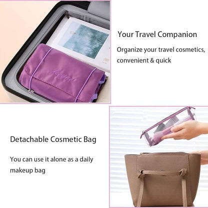 Roll Up Makeup Bag, Hanging Toiletry Bag, 4 in 1 Detachable Cosmetic Bag, 4 Removable Storage Bags, Travel Makeup Organizer Bags for Women Men(Purple)