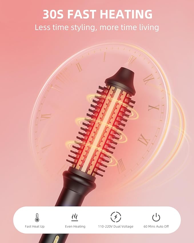 Thermal Brush, Avvnee 1.26 Inch Curling Iron for Long Dry Hair, Heated Round Brush Straightener with 10 Temp Settings, 30s Fast Heat for Curling & Volumizing, Anti-Scald Nylon Bristles