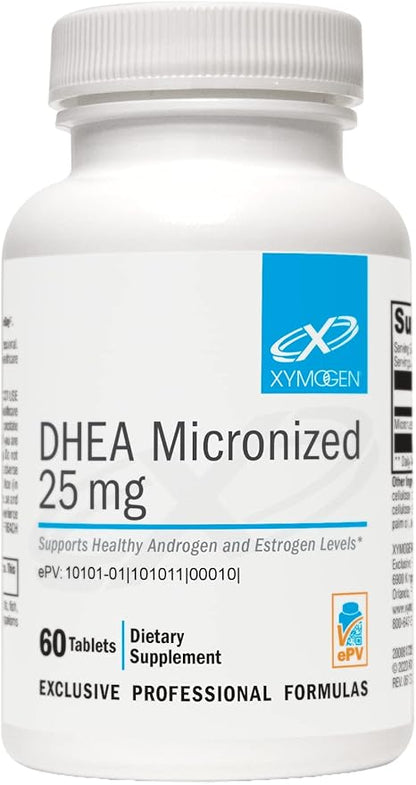 XYMOGEN DHEA 25 mg - Micronized DHEA to Support Healthy Androgen and Estrogen Levels + Adrenal Support - Dehydroepiandrosterone DHEA Supplement for Women + Men (60 Tablets)
