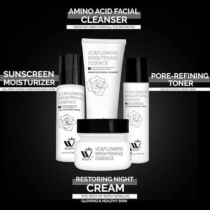 WBM Skincare Beauty Kit -Facial Cleanser & Facial Moisturizer for Sensitive Skin, Witch Hazel Facial Toner with Aloe Vera Formula, Anti-Aging Night Cream for Daily Cleansing & Refreshing Skin