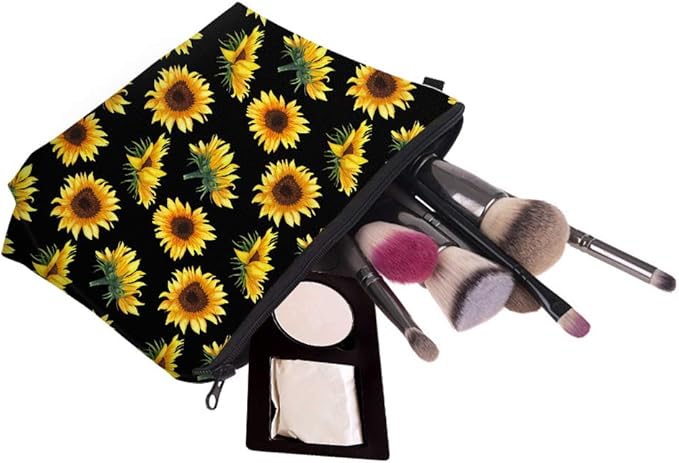 Cute Travel Makeup Bag Cosmetic Bag Small Pouch Gift for Women (Sunflowers)