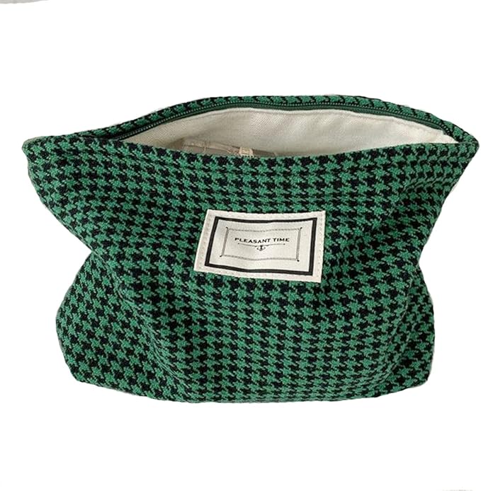 Cosmetic Bags for Women Makeup Bag Large Capacity Purse Travel Toiletries Zipper Storage Pouch Make up Brushes Organizer for Gifts (Houndstooth, Green)