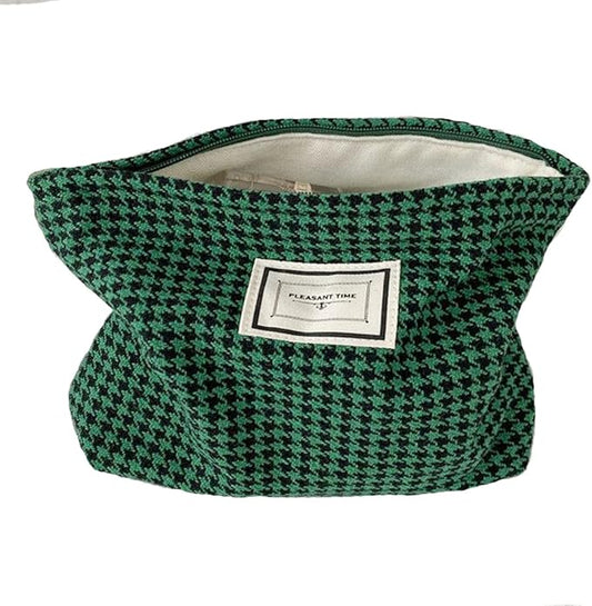 Cosmetic Bags for Women Makeup Bag Large Capacity Purse Travel Toiletries Zipper Storage Pouch Make up Brushes Organizer for Gifts (Houndstooth, Green)