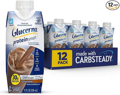 Glucerna Protein Smart Shake, Diabetic Drink to Support Blood Sugar Management, 30g Protein, 150 Calories, Chocolate, 11-fl-oz Bottle, 12 Count