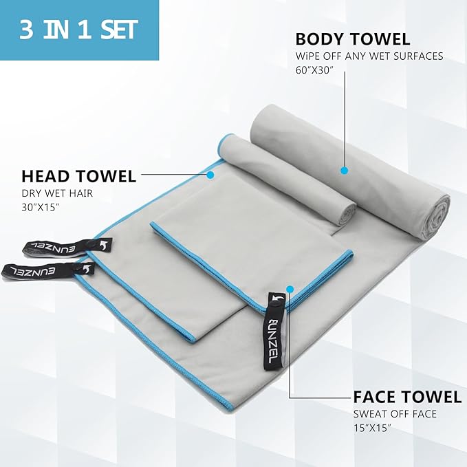 Eunzel Quick Dry Camping Towel 3 Size 1 Pack,Fast