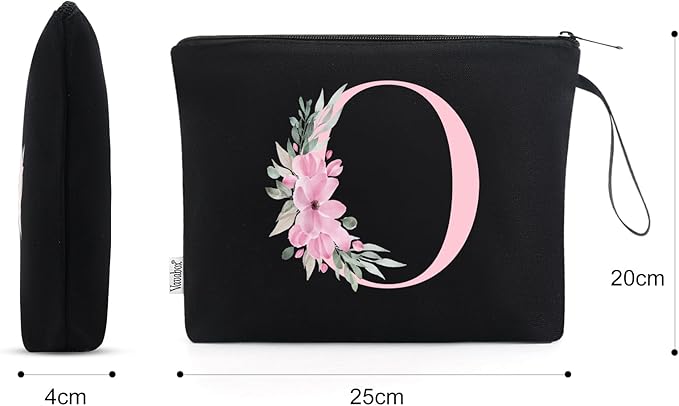 Vavabox A-Z Personalized Makeup Bag, Birthday Gifts for Women Mom, Gifts for Best Friend, Bride Bridesmaid Cosmetic bag (O, Black)