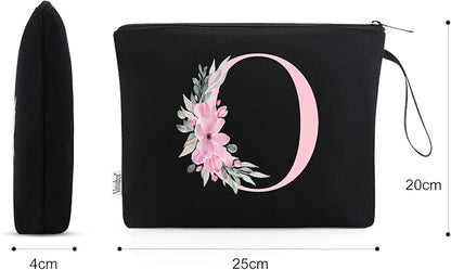 Vavabox A-Z Personalized Makeup Bag, Birthday Gifts for Women Mom, Gifts for Best Friend, Bride Bridesmaid Cosmetic bag (O, Black)