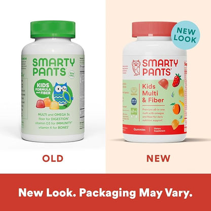SmartyPants Kids Multivitamin Gummies and Fiber Supplement: Omega 3 Fish Oil (EPA/DHA), Vitamin D3, C, Vitamin B12, B6, Vitamin A, Zinc, Fiber Gummies, Three Fruit Flavors, 90 Count (22 Day Supply)
