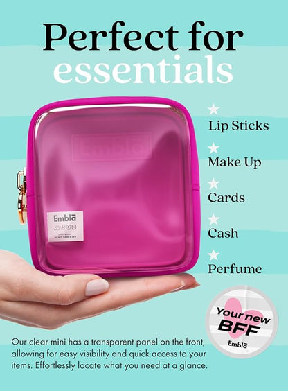 Embla Clear Cosmetic Bag Makeup Case, Clear Zipper Make Up Pouch and Toiletry Travel Tote, Cute Skincare Pouches for Women Girls, Preppy Purse Cosmetic Organizer, Mini Makeup Bags, Fuchsia