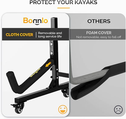Bonnlo Kayak Stand Freestanding Storage Rack for Kayak Canoe Boat Paddle Board SUP Surfboard for Indoor Outdoor Garage, Shed, Dock with Lockable Wheels Wide Adjustable