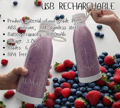 LUMAC - Portable Blender for Smoothies - Licuadora Portatil - 14oz Mini Blender for Shakes and Smoothies - Personal Blender for Shakes and Smoothies - USB Blender Portable - Shaker. (Blue)