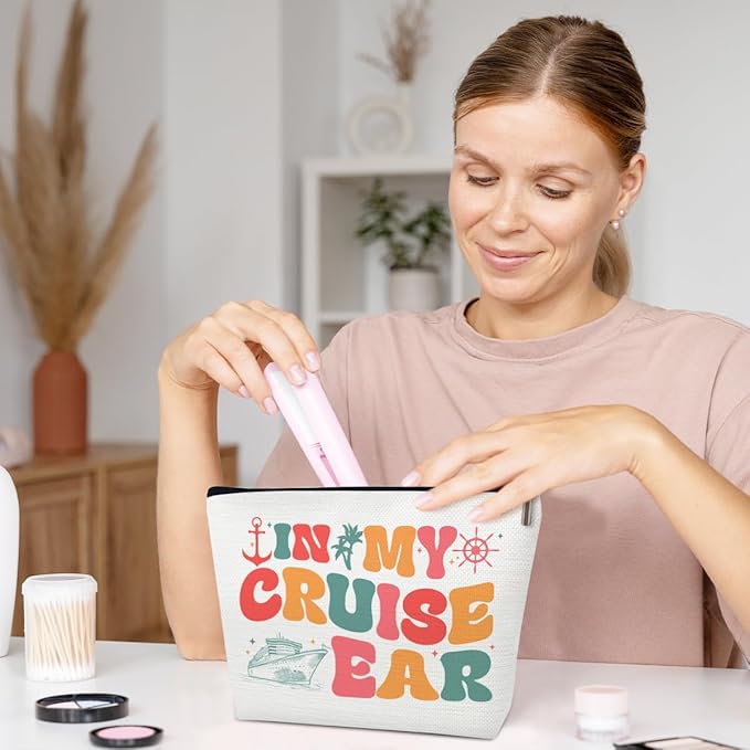 Cruise Makeup Bag, In My Cruise Era Ts Fans Canvas Travel Cosmetic Bag, Accessories Vacation Travel Organizer Zipper Pouch For Trip Ship, Gifts For Women