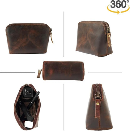 The Antiq Leather Cosmetic Bags Make Up Bags for Women - Handmade Makeup Case Small Makeup Bags Jewelry Coin Pouch, Toiletry Bag for Men, Travel Cosmetic Pouch For Purse