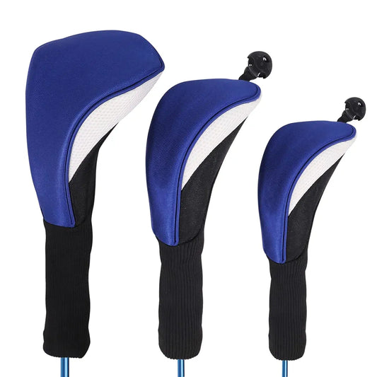 Black Golf Club Head Cover for Driver Fairway 3 Pcs Woods Headcovers, Golf Accessories Hybrid Head Covers Set with Interchangeable Tags 3 4 5 7 X