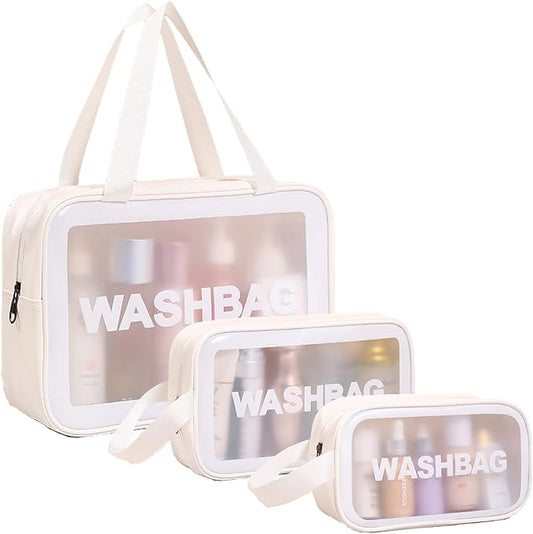 Travel Toiletry Bag for Women Men, Translucent Waterproof Travel Makeup Cosmetic Pouch Traveling Organizer for Toiletries, Cosmetic, Accessories (A-White)