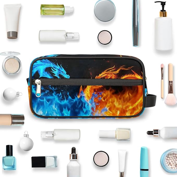 Dragon Water Fire Hanging Toiletry Bag,Travel Hygiene Kits for Boys Mens,Waterproof Makeup Carry-on Bags,Cosmetic Bag,TSA Approved Shave Dopp Kit for Toiletries Shower Bathroom Accessories Gifts