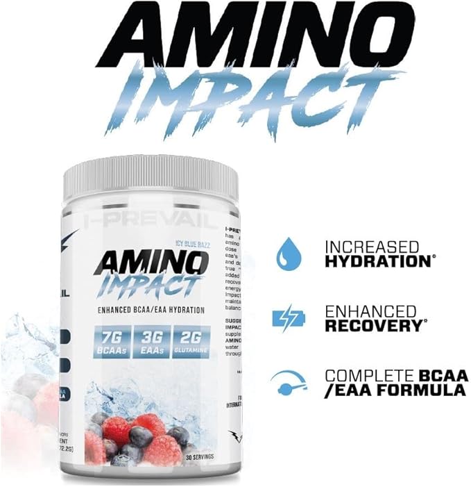 Amino Impact BCAA – EAA Enhanced Hydration Recovery & Endurance Keto Friendly Formula 7g BCAA’s – 3g EAA’s Plus 2g Glutamine |30 Serving (ICY Blue Razz)