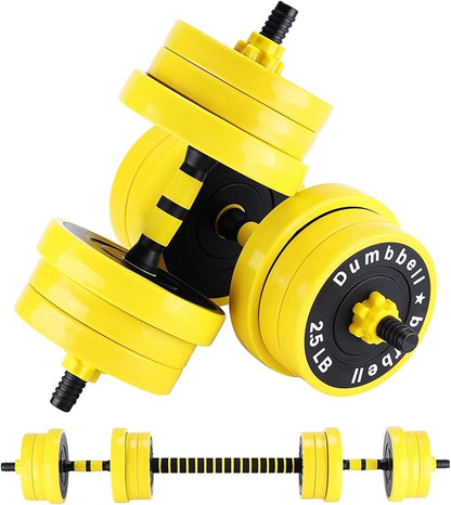2-In-1 Adjustable Dumbbell Set, Dumbbell and Barbell Set, Yellow