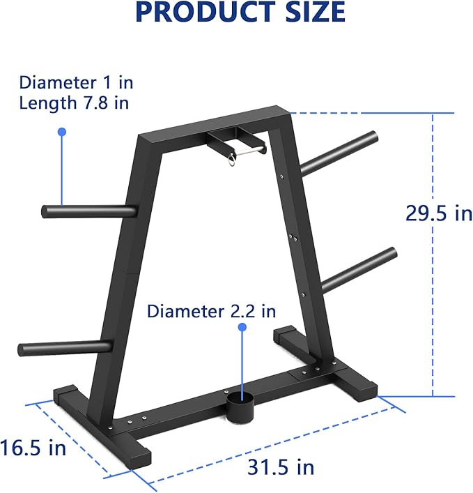 Weight Plate Rack Olympic Plate Rack Weight Storage Rack for 1-Inch Weight Plates, Olympic Weight Plate Tree - Heavy Duty Bumper Plate Rack for Home Gym, Holds 300 lbs