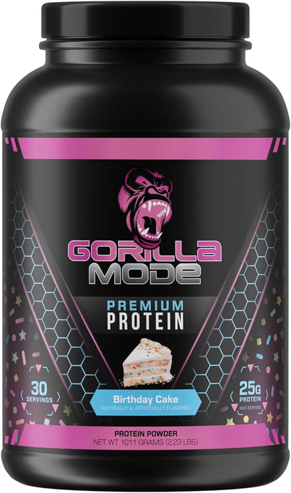 Gorilla Mode Premium Whey Protein - Birthday Cake / 25 Grams of Whey Protein Isolate & Concentrate/Recover and Build Muscle (30 Servings)