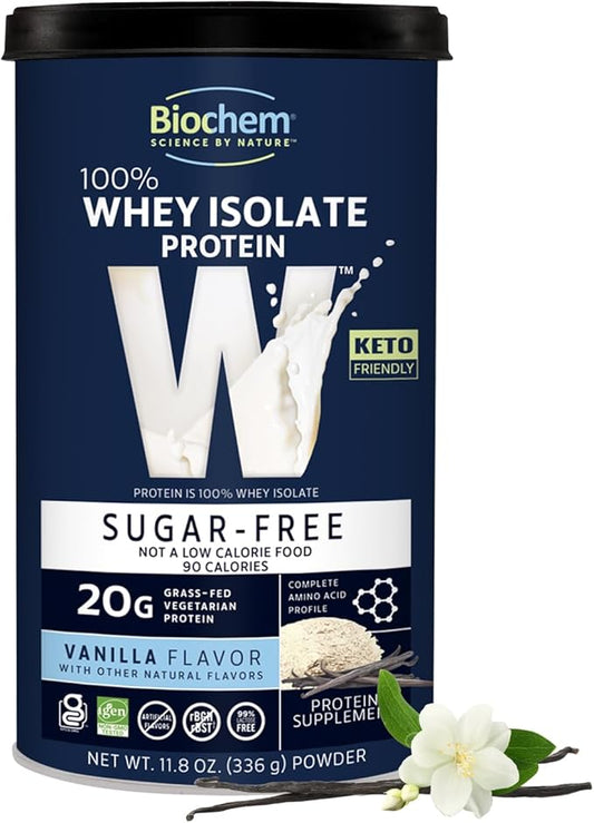 Biochem 100% Whey Sugar-Free Vanilla 20g, 11.8oz, Certified Vegetarian, Certified Gluten Free, Certified Non-GMO Tested, Keto Friendly, Grass-Fed…