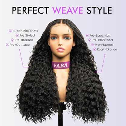 Braided Wigs for Black Women 200% Density Glueless Wigs Human Hair Pre Plucked Pre Cut 9x6 Lace Front Wig Deep Wave Human Hair（Black Curly）14inch
