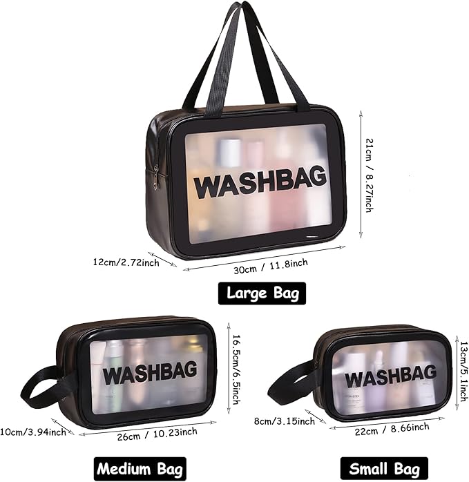 Travel Toiletry Bag for Women Men, Translucent Waterproof Travel Makeup Cosmetic Pouch Traveling Organizer for Toiletries, Cosmetic, Accessories CynynYxy (A-Black)