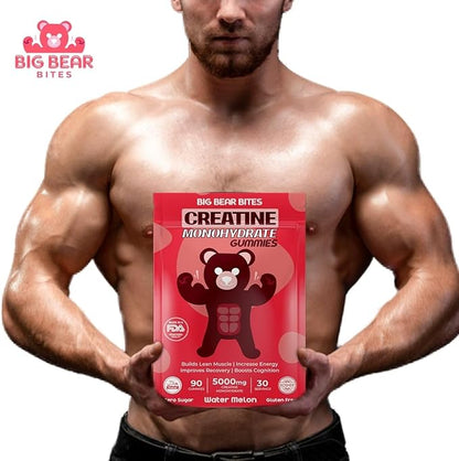 Creatine Monohydrate Gummies for Men & Women | 5000mg of Creatine Gummies per Serving | Sugar Free Gummies, Gluten Free & Halal | Pack of 90 Pre Workout Gummies for Muscle Recovery | Watermelon Flavor