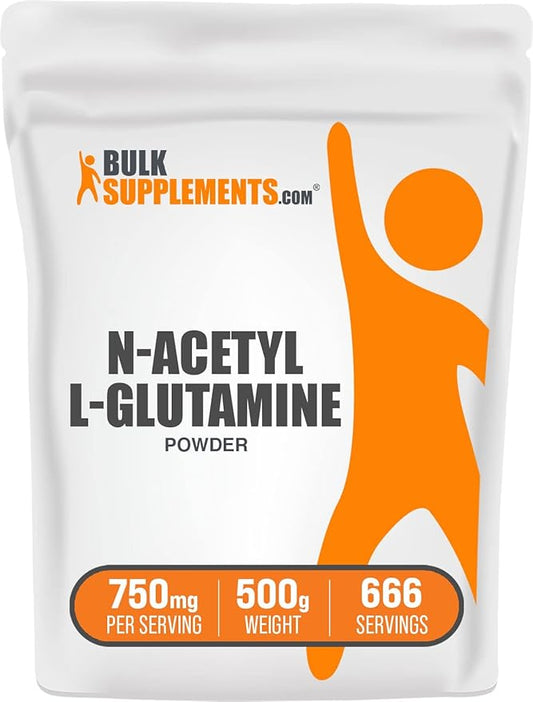 BulkSupplements.com N-Acetyl L-Glutamine Powder - Glutamine Supplement, L Glutamine Powder, Gut Health & Recovery - Gluten Free, 750mg per Serving, 500g (1.1 lbs) (Pack of 1)