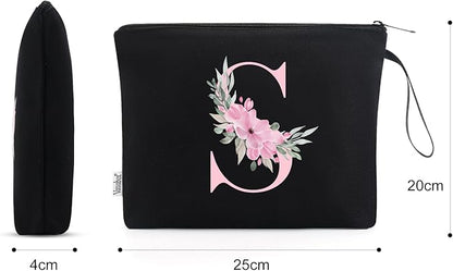 Vavabox A-Z Personalized Makeup Bag, Birthday Gifts for Women Mom, Gifts for Best Friend, Bride Bridesmaid Cosmetic bag (S, Black)
