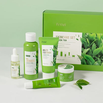 Green Tea Skincare Set For Women & Girls, Green Tea Skin Care Set With Cleanser,Toner,Eye Cream,Face Cream,Serum, Beauty Gifts For Women Girls, Skin Care For Teens 10-12