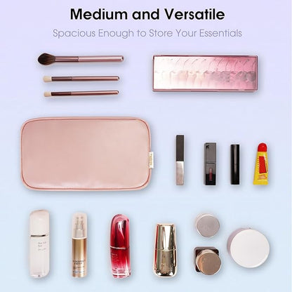Wandering Nature Makeup Bag for Purse Cosmetic Bags for Women Make Up Organizer Travel Pouch Pencil Case with Slip-in Pockets Vegan Leather,Patent Pending