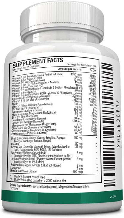 Approved Science Multi-Vitamin - with Full-Spectrum B-Vitamins, Green Tea, Lutein, Lycopene, Zeaxanthin, BioPerine - 60 Capsules - 3 Month Supply